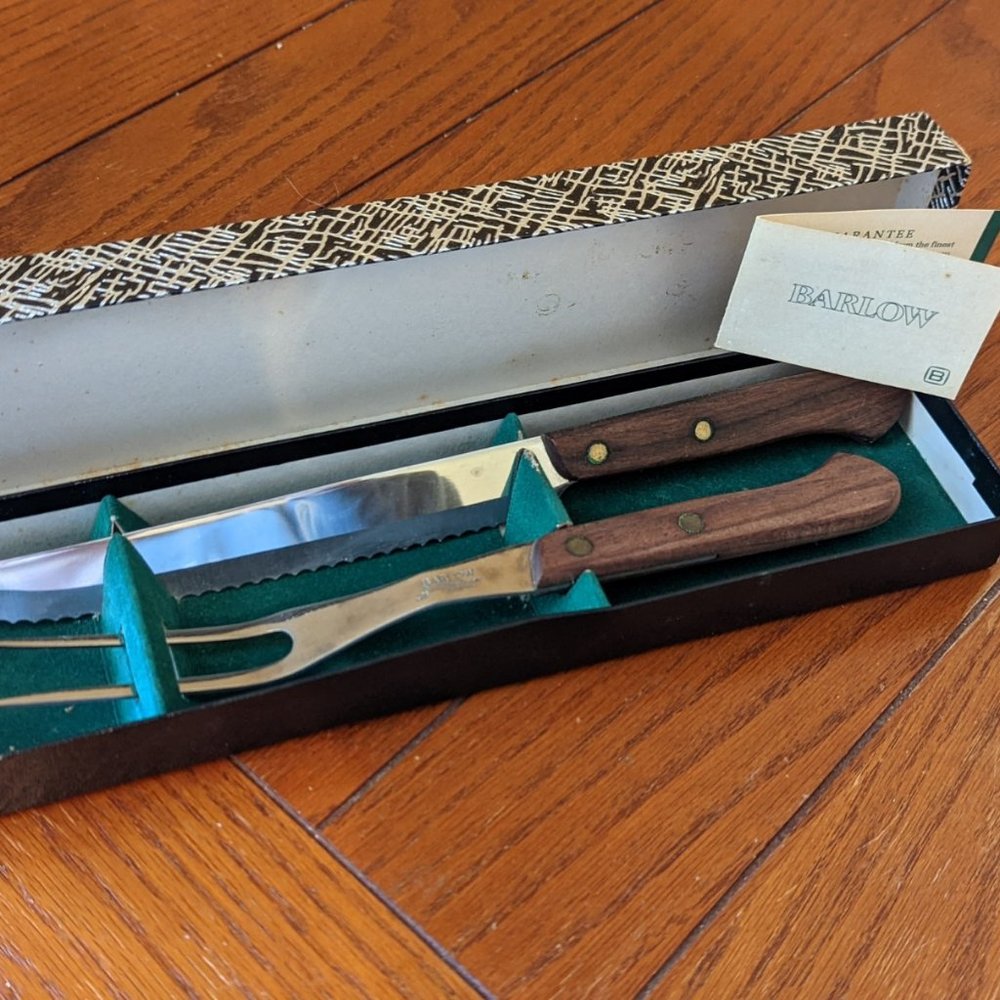 BARLOW Japan Rosewood & Stainless Serrated Carving Knife & Fork Boxed Gift Set
